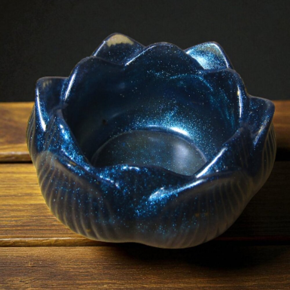 NEW Handmade Blue Lotus Flower Votive Candle Holder or Trinket Bowl
